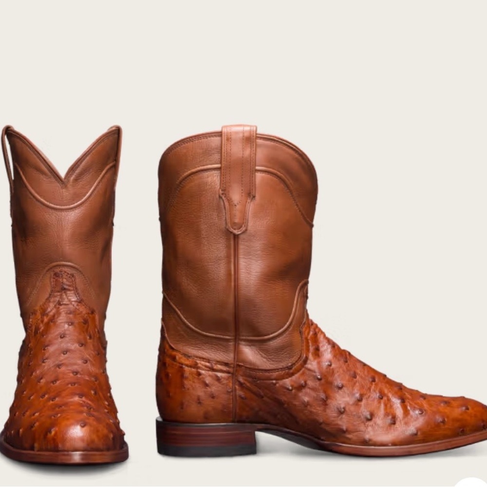 Tecovas Tan Ostrich Leather Cowboy Boots